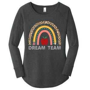 Dream Team Teacher Squad Back To School Leopard Rainbow Women's Perfect Tri Tunic Long Sleeve Shirt