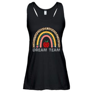 Dream Team Teacher Squad Back To School Leopard Rainbow Ladies Essential Flowy Tank