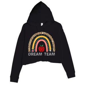 Dream Team Teacher Squad Back To School Leopard Rainbow Crop Fleece Hoodie