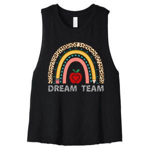 Dream Team Teacher Squad Back To School Leopard Rainbow Women's Racerback Cropped Tank