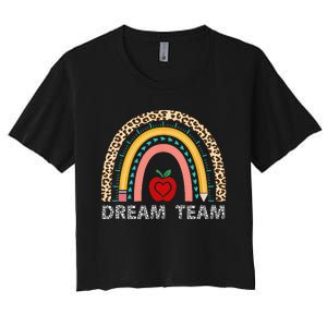 Dream Team Teacher Squad Back To School Leopard Rainbow Women's Crop Top Tee