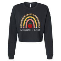 Dream Team Teacher Squad Back To School Leopard Rainbow Cropped Pullover Crew