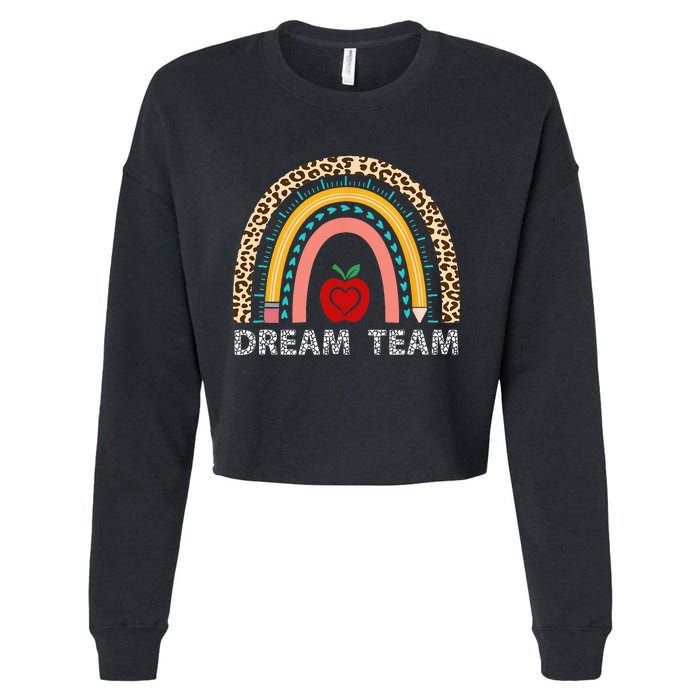 Dream Team Teacher Squad Back To School Leopard Rainbow Cropped Pullover Crew