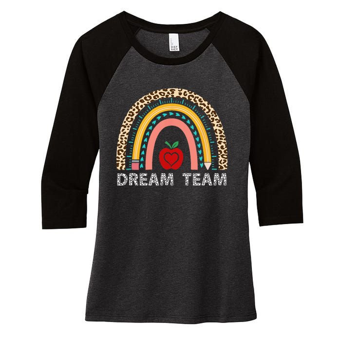 Dream Team Teacher Squad Back To School Leopard Rainbow Women's Tri-Blend 3/4-Sleeve Raglan Shirt