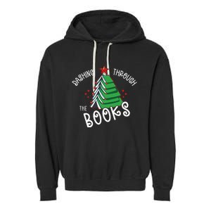 Dashing Through The Books Christmas Tree Garment-Dyed Fleece Hoodie