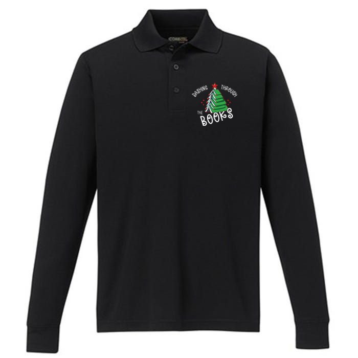 Dashing Through The Books Christmas Tree Performance Long Sleeve Polo