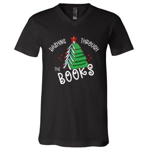 Dashing Through The Books Christmas Tree V-Neck T-Shirt