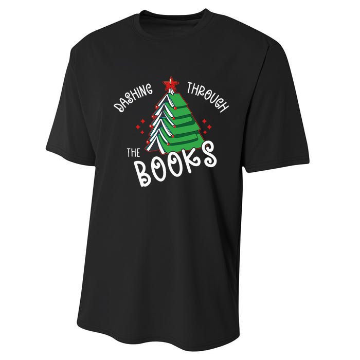 Dashing Through The Books Christmas Tree Performance Sprint T-Shirt