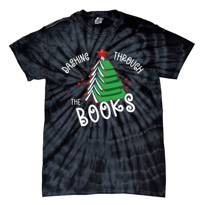 Dashing Through The Books Christmas Tree Tie-Dye T-Shirt