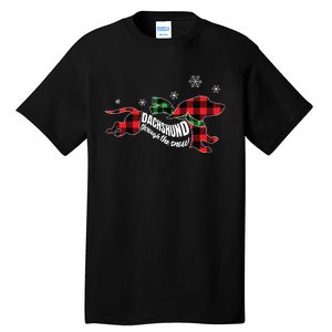 Dachshund Through The Snow Doxie Dog Plaid Christmas Gift Tall T-Shirt