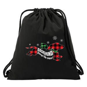 Dachshund Through The Snow Doxie Dog Plaid Christmas Gift Drawstring Bag