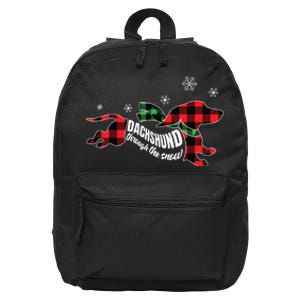 Dachshund Through The Snow Doxie Dog Plaid Christmas Gift 16 in Basic Backpack