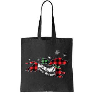 Dachshund Through The Snow Doxie Dog Plaid Christmas Gift Tote Bag