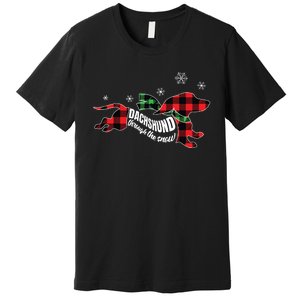 Dachshund Through The Snow Doxie Dog Plaid Christmas Gift Premium T-Shirt