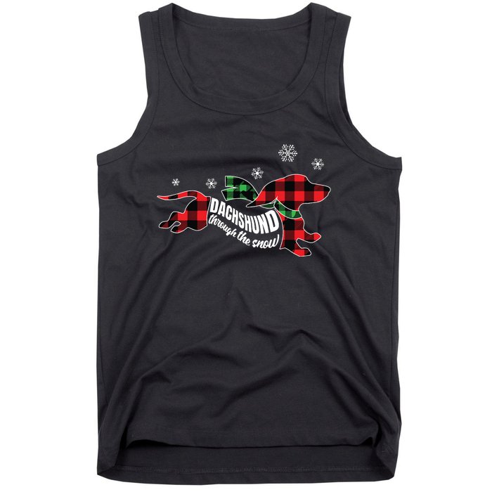 Dachshund Through The Snow Doxie Dog Plaid Christmas Gift Tank Top