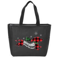 Dachshund Through The Snow Doxie Dog Plaid Christmas Gift Zip Tote Bag