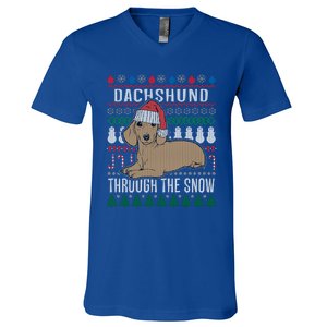 Dachshund Through The Snow Ugly Christmas Meaningful Gift V-Neck T-Shirt