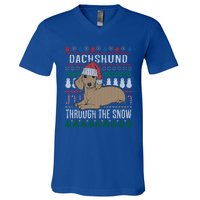 Dachshund Through The Snow Ugly Christmas Meaningful Gift V-Neck T-Shirt