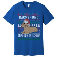 Dachshund Through The Snow Ugly Christmas Meaningful Gift Premium T-Shirt