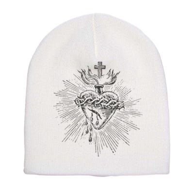 Devotion to the Sacred Heart of Jesus Vintage Catholic Art Short Acrylic Beanie