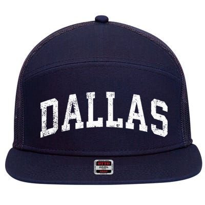 Dallas Texas TX Vintage Varsity Sports Text 7 Panel Mesh Trucker Snapback Hat