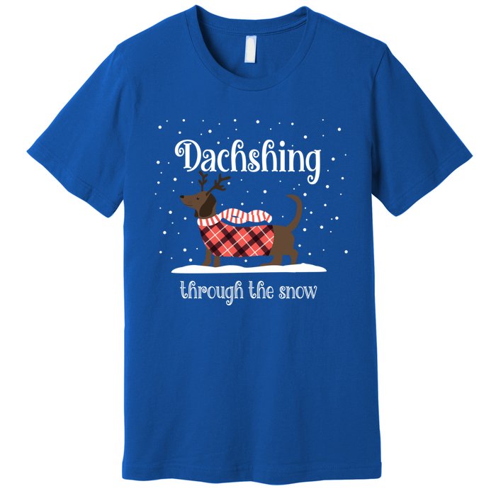 Dachshing Through The Snow Dachshund Funny Xmas Gift Premium T-Shirt