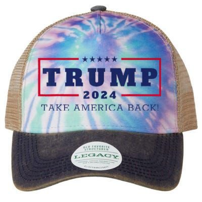 Donald Trump Take America Back 2024 Donald Trump Legacy Tie Dye Trucker Hat