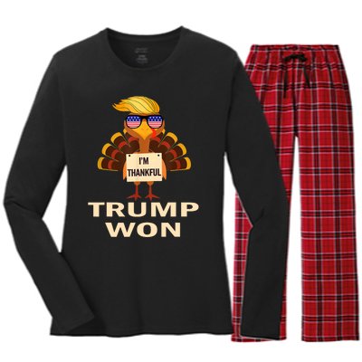 Donald Trump Thanksgiving Im Thankful Donald Won Women's Long Sleeve Flannel Pajama Set 