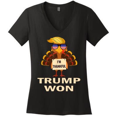 Donald Trump Thanksgiving Im Thankful Donald Won Women's V-Neck T-Shirt