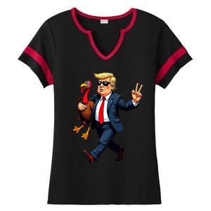 Donald Trump Turkey Pumpkin Thanksgiving Day Ladies Halftime Notch Neck Tee