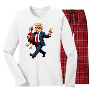 Donald Trump Turkey Pumpkin Thanksgiving Day Women's Long Sleeve Flannel Pajama Set 