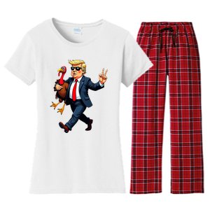 Donald Trump Turkey Pumpkin Thanksgiving Day Women's Flannel Pajama Set