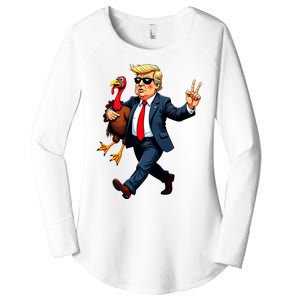 Donald Trump Turkey Pumpkin Thanksgiving Day Women's Perfect Tri Tunic Long Sleeve Shirt