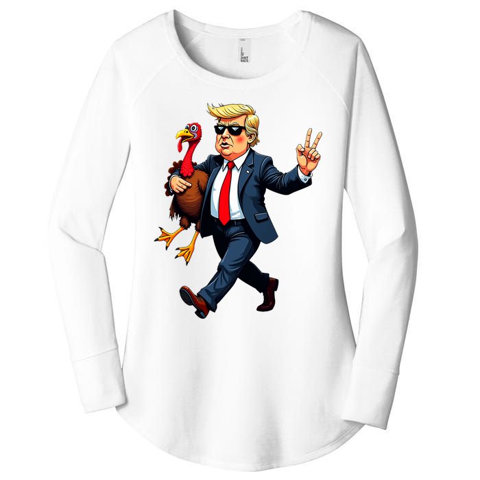 Donald Trump Turkey Pumpkin Thanksgiving Day Women's Perfect Tri Tunic Long Sleeve Shirt