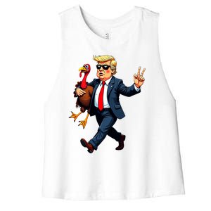 Donald Trump Turkey Pumpkin Thanksgiving Day Women's Racerback Cropped Tank