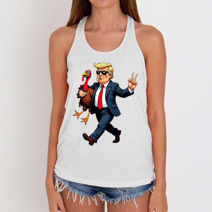 Donald Trump Turkey Pumpkin Thanksgiving Day Women's Knotted Racerback Tank