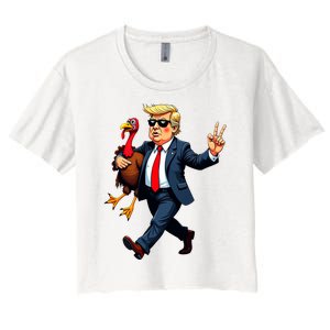 Donald Trump Turkey Pumpkin Thanksgiving Day Women's Crop Top Tee