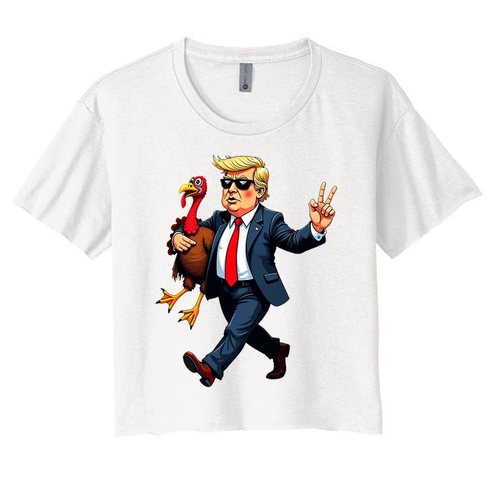 Donald Trump Turkey Pumpkin Thanksgiving Day Women's Crop Top Tee