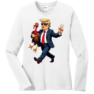 Donald Trump Turkey Pumpkin Thanksgiving Day Ladies Long Sleeve Shirt