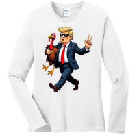 Donald Trump Turkey Pumpkin Thanksgiving Day Ladies Long Sleeve Shirt