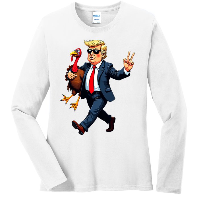 Donald Trump Turkey Pumpkin Thanksgiving Day Ladies Long Sleeve Shirt