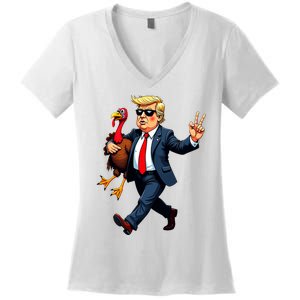 Donald Trump Turkey Pumpkin Thanksgiving Day Women's V-Neck T-Shirt