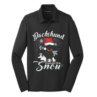 Daschund Through The Snow Dog Lovers Festive Gift Silk Touch Performance Long Sleeve Polo