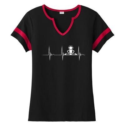 DJ Techno Turntable DJ Heartbeat EKG Pulse Dance Music Ladies Halftime Notch Neck Tee