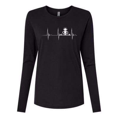 DJ Techno Turntable DJ Heartbeat EKG Pulse Dance Music Womens Cotton Relaxed Long Sleeve T-Shirt