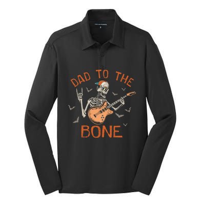 Dad To The Bone Funny Halloween Skeleton Guitar Lover Meaningful Gift Silk Touch Performance Long Sleeve Polo