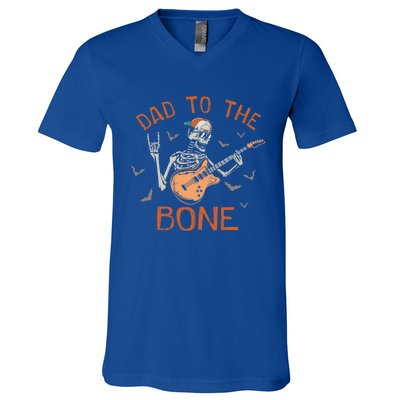 Dad To The Bone Funny Halloween Skeleton Guitar Lover Meaningful Gift V-Neck T-Shirt