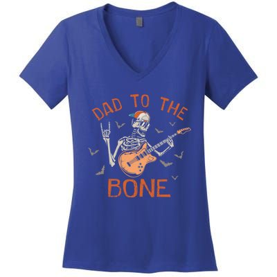 Dad To The Bone Funny Halloween Skeleton Guitar Lover Meaningful Gift Women's V-Neck T-Shirt