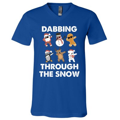 Dabbing Through The Snow Santa Penguin Snow Christmas Gift V-Neck T-Shirt