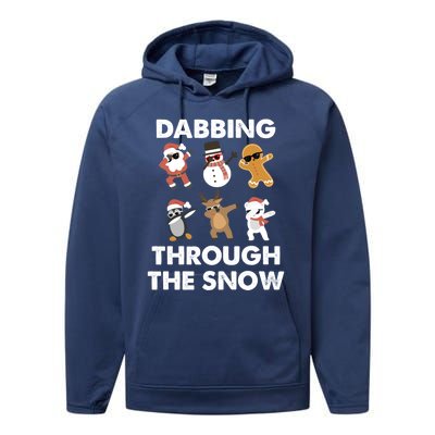 Dabbing Through The Snow Santa Penguin Snow Christmas Gift Performance Fleece Hoodie